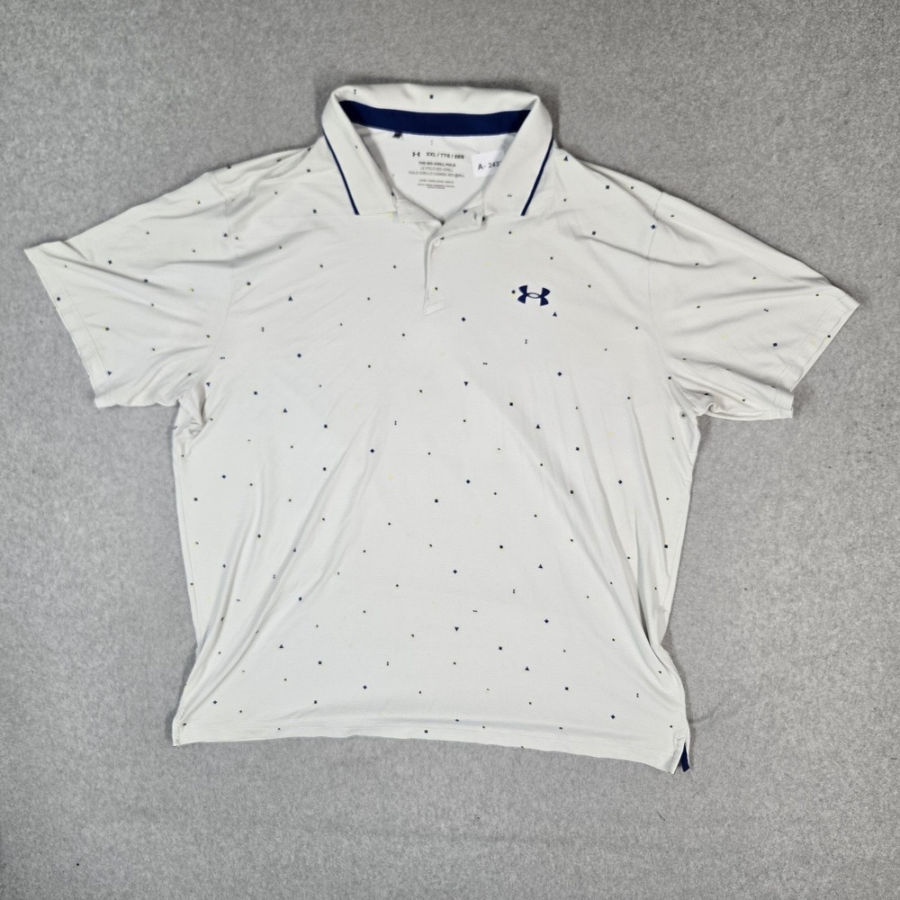Under Armour Men Polo 2XL White Geoemtric The ISO Chill Loose Logo Short Sleeve